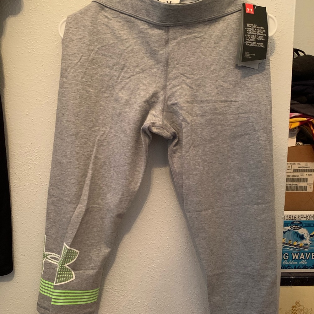 Grey and green under armour capri leggings